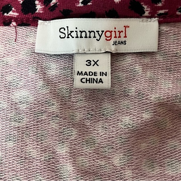 SkinnyGirl Mesh Shoulder Long Sleeve V-Neck Berry Sweatshirt Blouse Size 3X New! - Picture 7 of 9